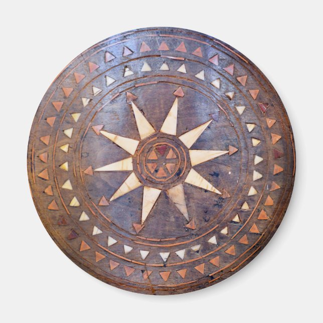 Imán símbolo griego antiguo madera motivo de sol étnico (Frente)