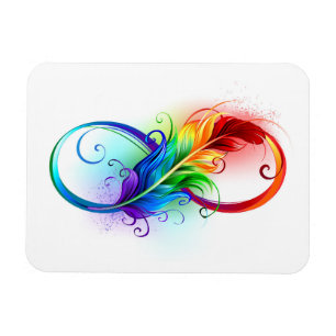 Imán Símbolo infinito con plumas arcoiris