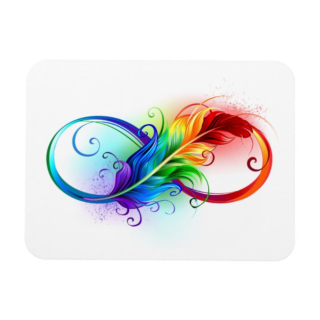 Imán Símbolo infinito con plumas arcoiris (Horizontal)