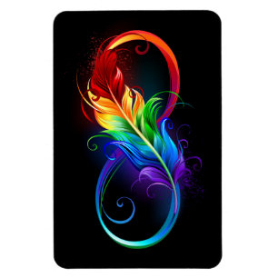 Imán Símbolo infinito con plumas arcoiris