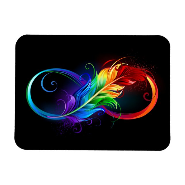 Imán Símbolo infinito con plumas arcoiris (Horizontal)