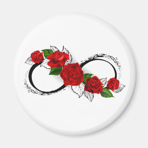 Imán Símbolo infinito con rosas rojas