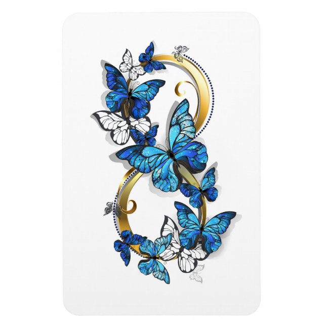 Imán Símbolo infinito de mariposas Morpho azules (Vertical)