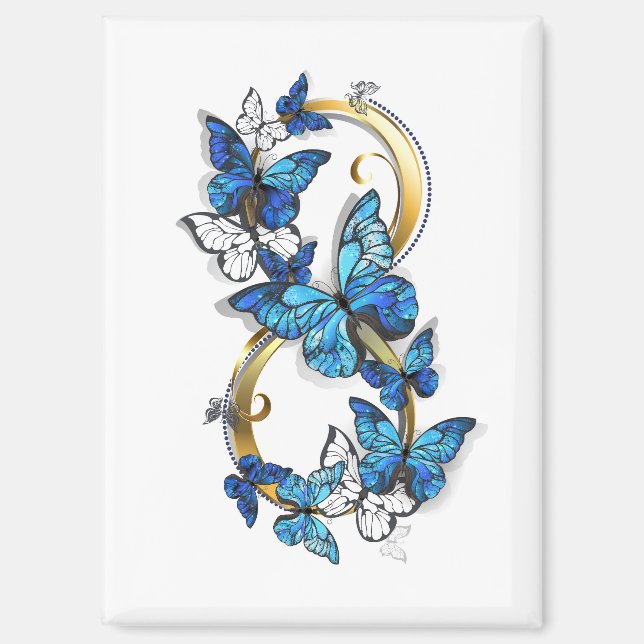 Imán Símbolo infinito de mariposas Morpho azules (Anverso)