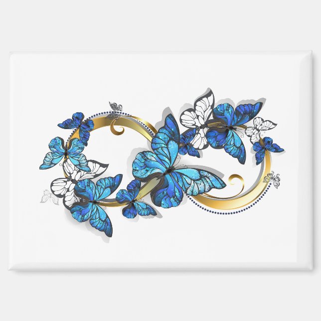 Imán Símbolo infinito de mariposas Morpho azules (Anverso)