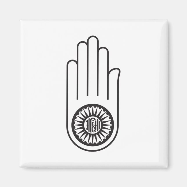 Imán Símbolo jain de Ahimsa (mano de la no violencia) (Frente)