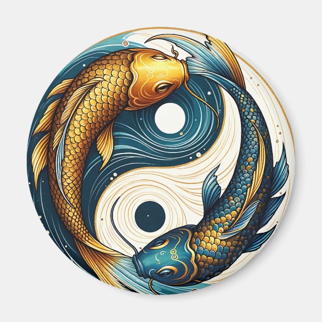 Imán Símbolo japonés Yin Yang Koi Fish (Frente)