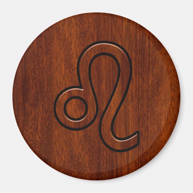 Imán Símbolo Leo Zodiac en estilo de madera de Mahogany (Frente)
