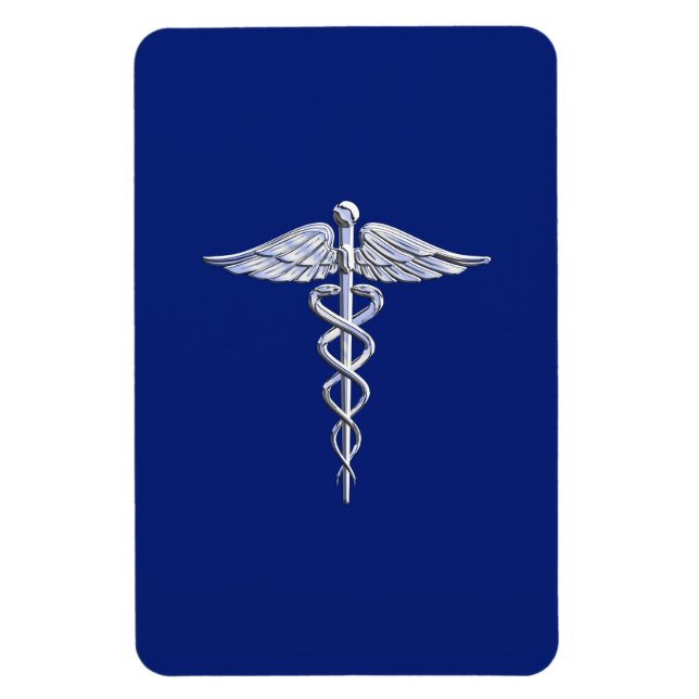 Imán Símbolo médico de Caduceus plateado sobre decoraci (Vertical)