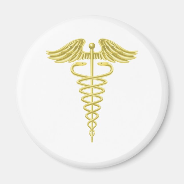 Imán Símbolo médico de oro de Caduceus (Frente)