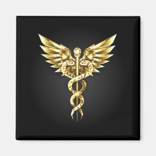 Imán Símbolo poligonal de oro Caduceus