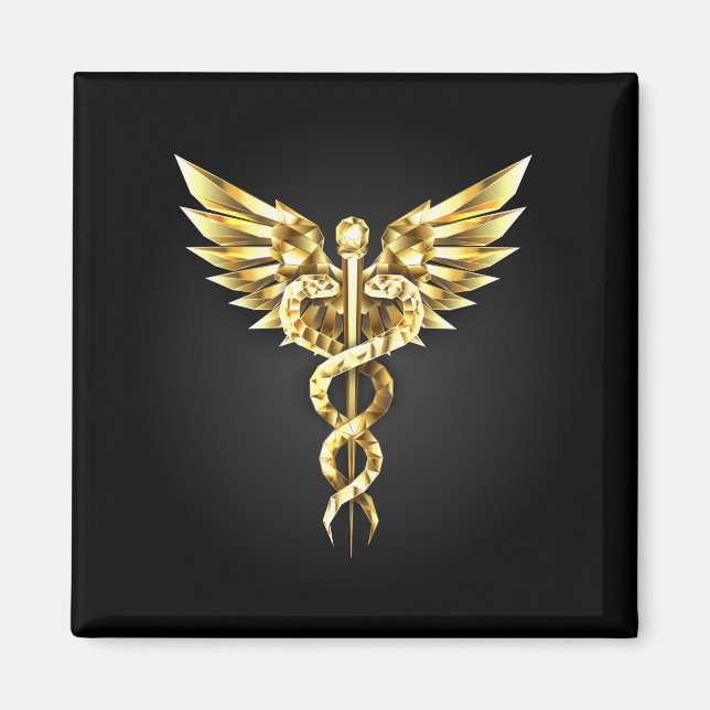 Imán Símbolo poligonal de oro Caduceus (Frente)