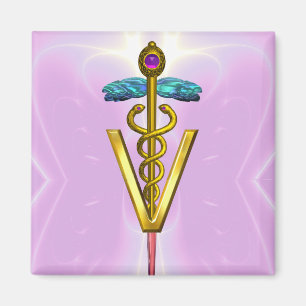 Imán SÍMBOLO VETERINARIO CADUCEO DE ORO Pink