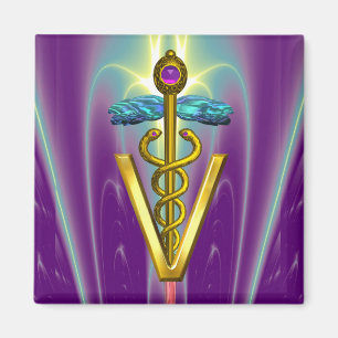 Imán SÍMBOLO VETERINARIO CADUCEO DE ORO / Verde Púrpura