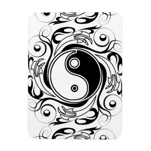 Imán Símbolo Yin & Yang en estilo de tatuaje en blanco 