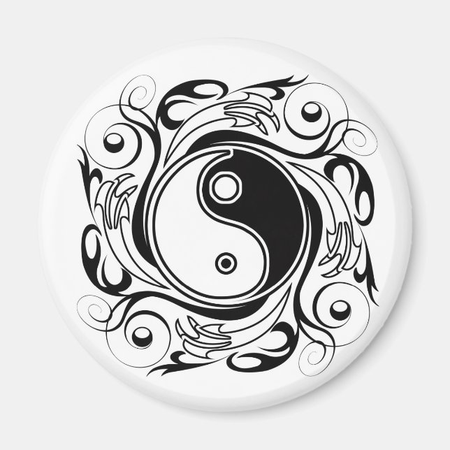 Imán Símbolo Yin & Yang estilo Tatuaje blanco y negro (Frente)