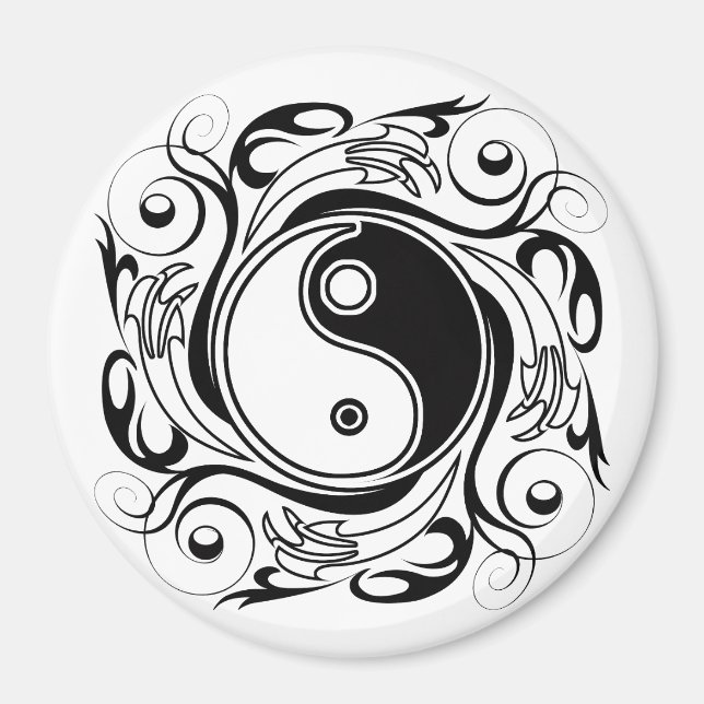 Imán Símbolo Yin & Yang estilo Tatuaje blanco y negro (Frente)