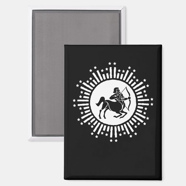 Imán Símbolo zodiacal de Sagitario con explosión de est (Anverso/Reverso)