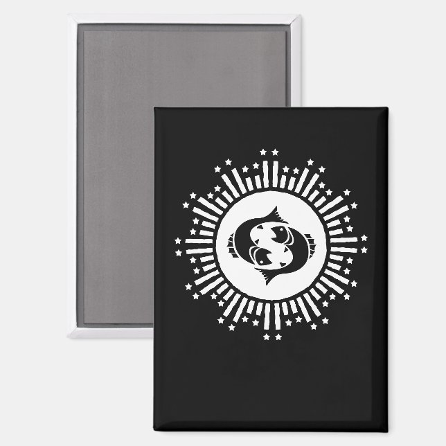 Imán Símbolo zodiaco de Pisces con estreno celeste (Anverso/Reverso)