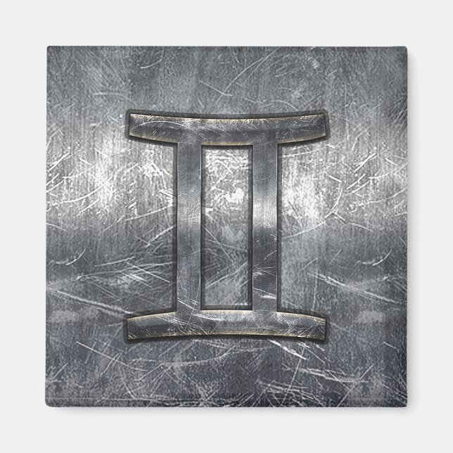 Imán Símbolo zodiaco géminis en estilo angustiado (Frente)