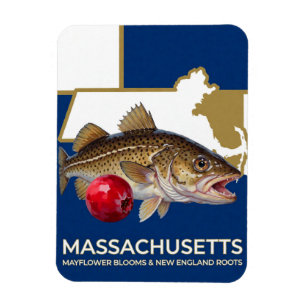 Imán Símbolos del bacalao de Massachusetts y el estado 