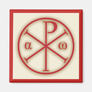 Imán Símbolos del Jesucristo: Ji-Rho, alfa y Omega