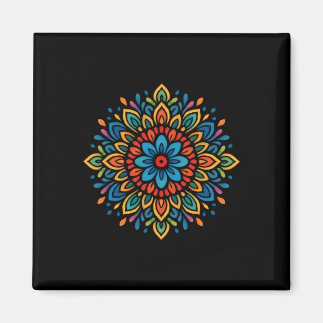 Imán Simetría de Flor de Mandala Colorida (Frente)