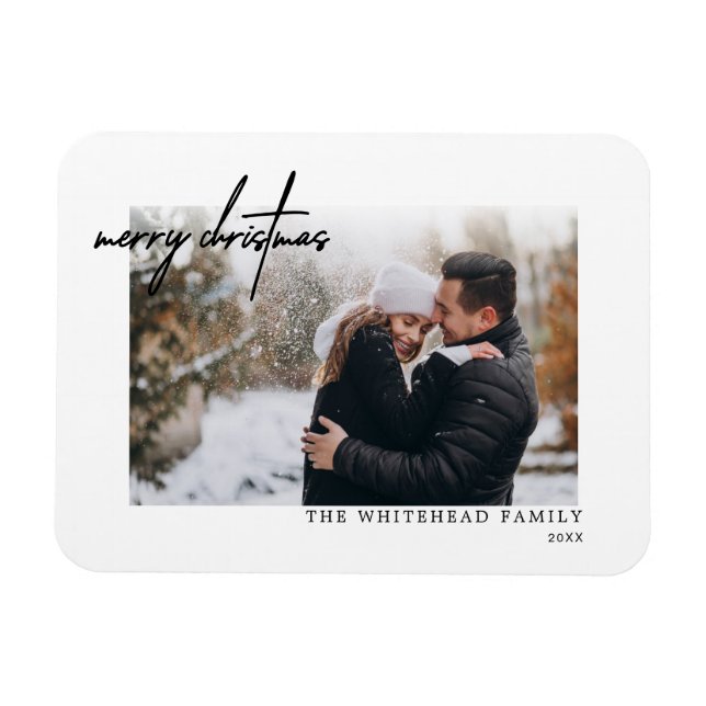 Imán Simple Black Merry Christmas White Card (Horizontal)