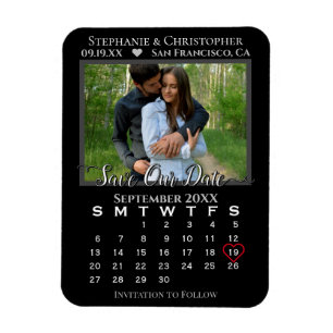 Imán Simple Black Photo Calendar Save Our Date Boda