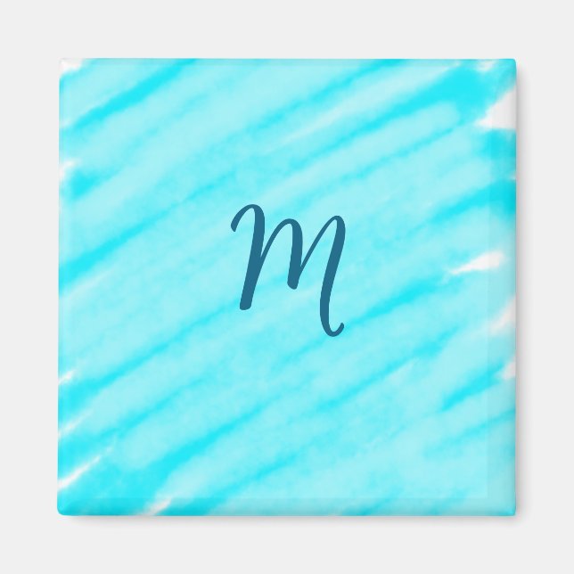 Imán simple blue whi watercolor lines add your monogram (Frente)