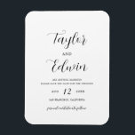 Imán Simple Boda Moderna Contemporánea Ahorra La Fecha<br><div class="desc">Boda contemporánea en blanco y negro Save The Date imán con un diseño sencillo y minimalista con tus nombres en un guión elegante de caligrafía y los detalles de tu boda en un formato moderno. Una opción no fotográfica para una pareja que quiere un Save the Date sin imágenes.</div>
