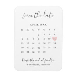 Imán Simple calendario corazón rosa pastel Save the Dat