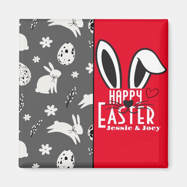 Imán simple conejito de Pascua simple linda familia (Frente)