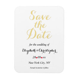 Imán Simple Elegante Boda Blanca De Oro Salva La Fecha