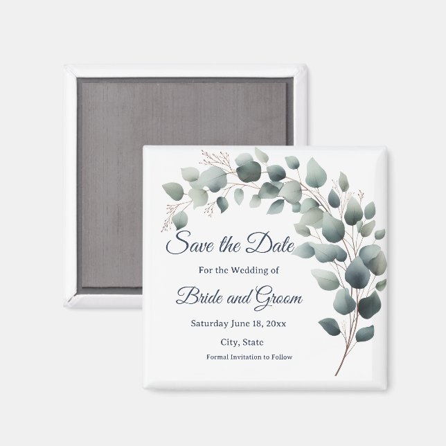 Imán Simple Eucalyptus Wedding Save the Date Magnet (Anverso/Reverso)