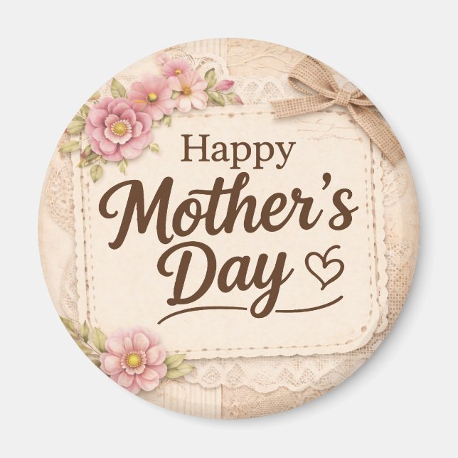 Imán Simple Feliz Día de la Madre Caligrafía Floral |  (Frente)