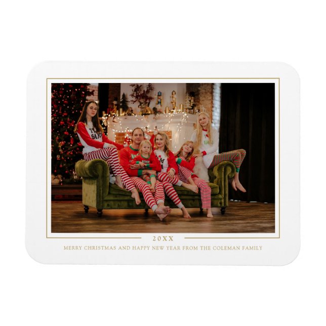 Imán Simple Feliz Navidad Monogramada Familia de fotos (Horizontal)