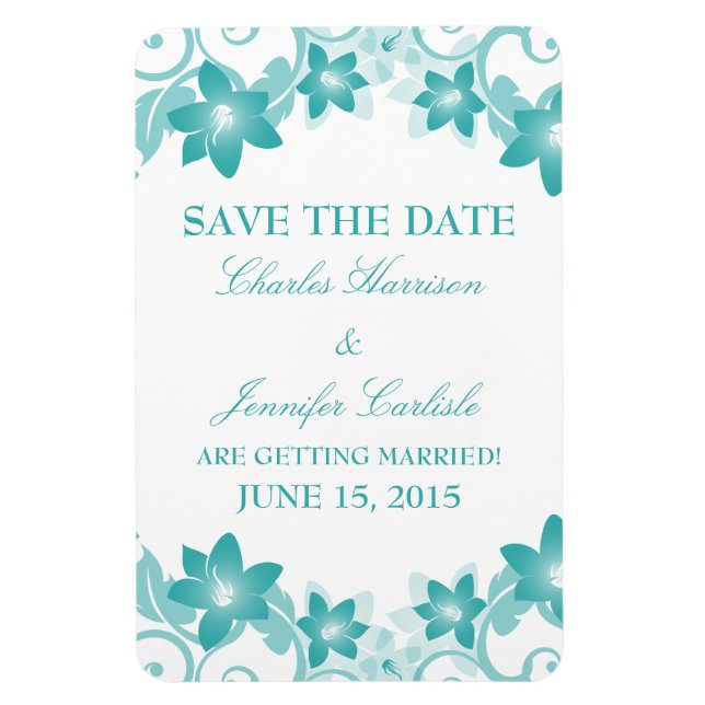 Imán Simple Floral Save the Date Magnet, Aqua (Vertical)