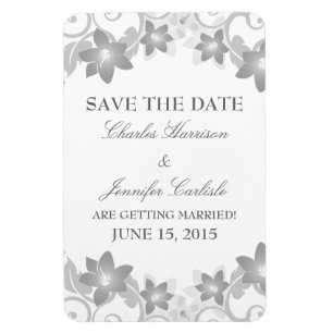 Imán Simple Floral Save the Date Magnet, gris
