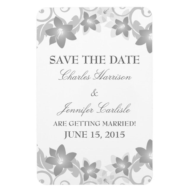 Imán Simple Floral Save the Date Magnet, gris (Vertical)