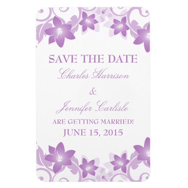 Imán Simple Floral Save the Date Magnet, Purple (Vertical)