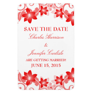 Imán Simple Floral Save the Date Magnet, rojo