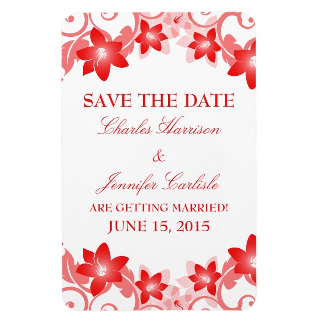 Imán Simple Floral Save the Date Magnet, rojo (Vertical)