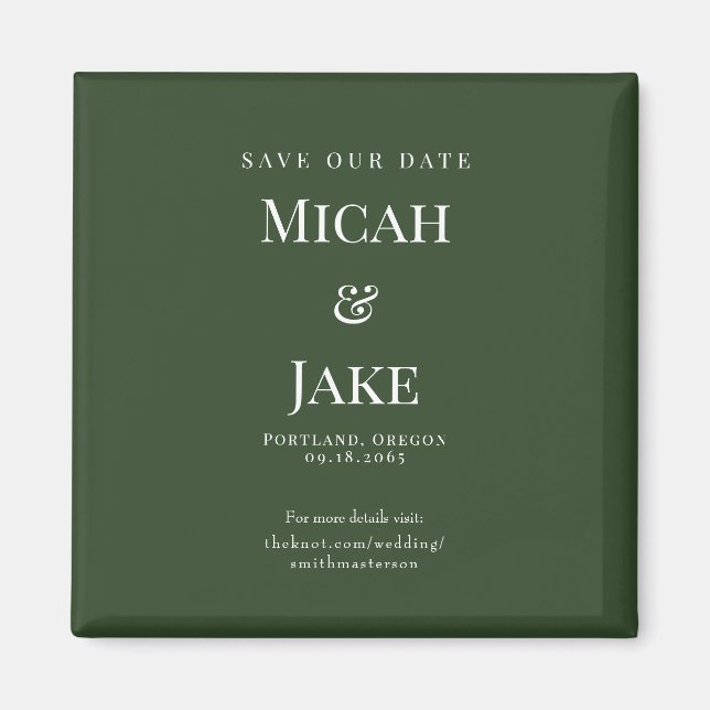 Imán Simple Forest Green & White Boda Ahorra nuestra Fe (Frente)