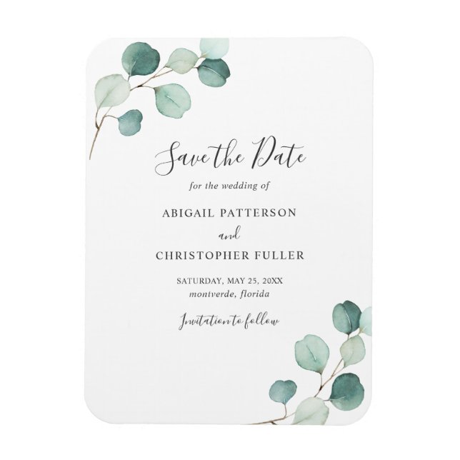 Imán Simple Greenery Eucalyptus Wedding Save the Date (Vertical)