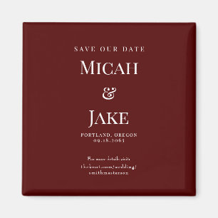 Imán Simple Maroon & White Boda Guardar nuestra fecha