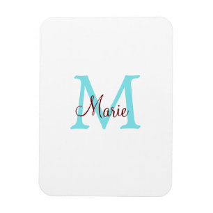 Imán simple minimal añadir nombre monograma rosa rojo