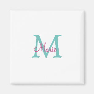 Imán simple minimal añadir nombre monograma verde rosa