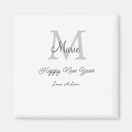 Imán simple minimal happy new year monogram gray name 