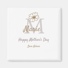 Imán simple minimal mother's day monogram golden gray f